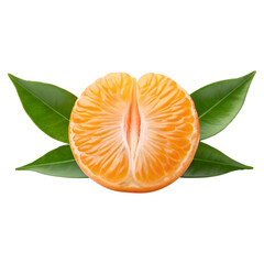 Half peeled tangerine with green leaves fresh citrus fruit slice for healthy food and drink concepts isolated on transparent background