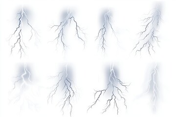 Collection of lightning bolts isolated on white background