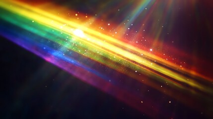 Obraz premium Abstract Rainbow Light Beam with Sparkling Dust on Dark Background