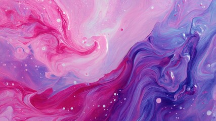Abstract fluid art with vibrant pink, purple and white swirling colors.