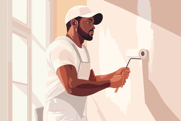 Professional Painter Painting Interior Wall – Renovation Concept Vector