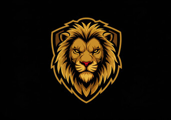 Obraz premium Pixel Art Lion Head in Gold and Brown on a Black Background
