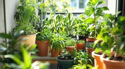 Growing a lush balcony garden filled with diverse potted plants in bright morning light