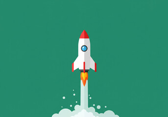 Pixel Art Rocket Launching Against Green Background