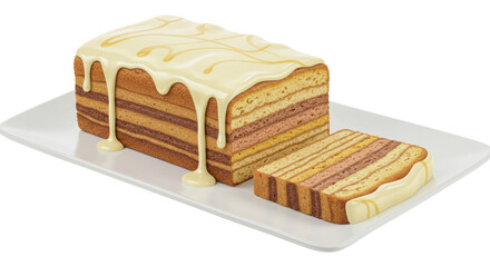Isolated Layer Cake Slice on Plate with Icing
