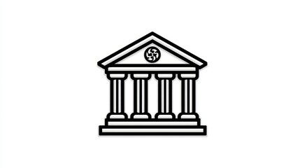 Black and White Line Drawing of Classical Building with Columns