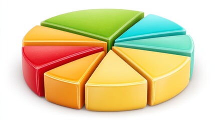 Obraz premium Colorful 3D Pie Chart with Ten Vibrant Segments on White Background