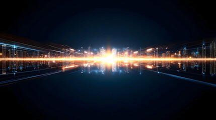Fototapeta premium Abstract Futuristic Cityscape At Night With Reflections