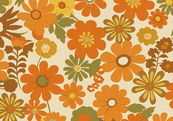 Retro Orange and Yellow Floral Pattern Seamless Repeat Texture
