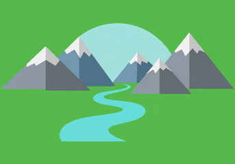 Serene Mountain River Landscape Illustration