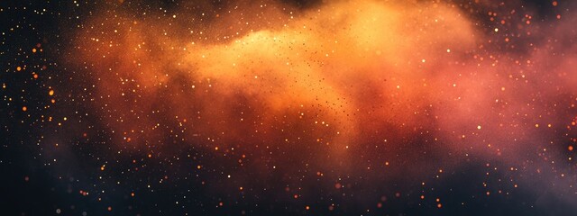 Cosmic dust swirls in vibrant shades of orange and red, illuminating the vastness of space, creating a mesmerizing celestial background