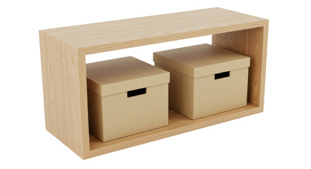 Isolated Wooden Shelf with Boxes