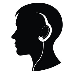 Hearing Aid Silhouette Vector | Side Profile of Person with Hearing Device