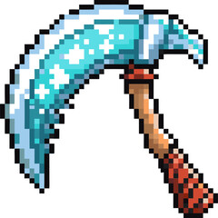 Obraz premium Pixelated ice scythe, magical fantasy tool, retro gaming icon