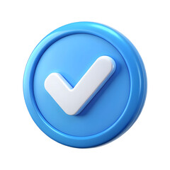 3d Blue check mark button, Blue verified sign isolated on transparent background