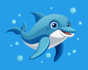 Fototapeta premium Smiling Bottlenose Dolphin Underwater – High-Definition Close-Up in Crystal Blue Ocean.
