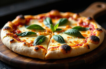 Delicious pizza "Margarita" close-up. delicious pizza delivery
