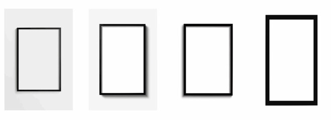 Vector pattern set of a simple thin black rectangular frame on a pure white background
