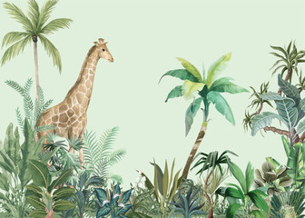 Kids Safari-jungle Animals Wallpaper-nursery Tropical Animals Wallpaper Baby Wall Art child Jungle Animals Wall Mural. © Sharif
