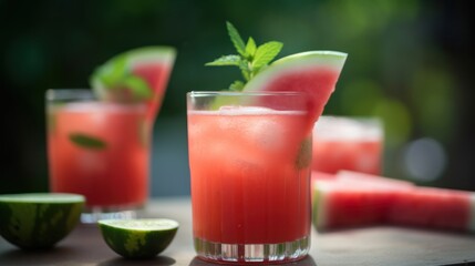 Refreshing pink cocktails in soft focus