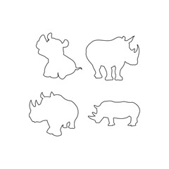Set of Rhino Line Art Silhouettes – Hand Drawn Animal Outline Collection