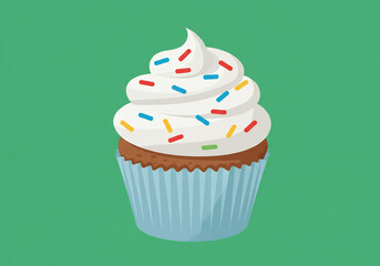 A Delightful Pixel Art Cupcake with Whipped Cream and Sprinkles on a Green Background