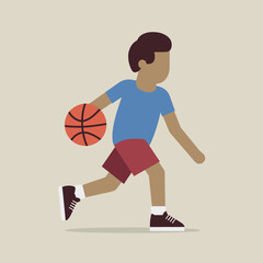 Fototapeta premium Boy dribbling basketball, active lifestyle, sporty child, vector illustration