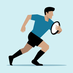 Rugby Player Running with Ball - Action Illustration, Sport Graphic