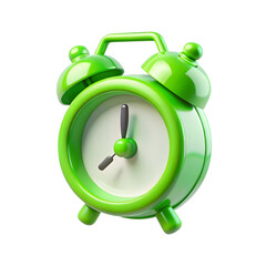 Green alarm clock 3d rendering isolated on transparent background. Cut out