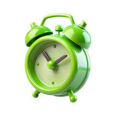 Green alarm clock 3d rendering isolated on transparent background. Cut out
