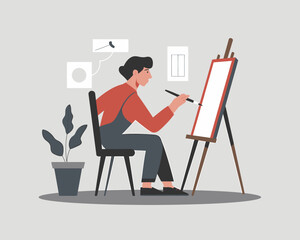 Artist at Work: Creative Painting Session with Easel and Brush