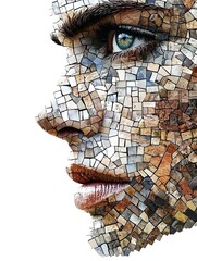 A captivating mosaic portrait of a digital face