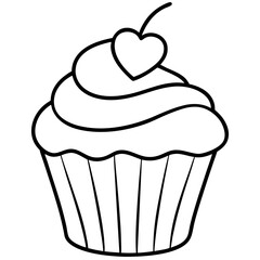 Minimalist Cupcake with Heart Icing Line Art