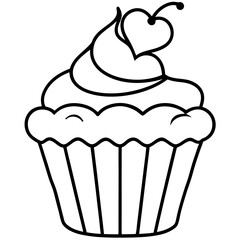 Minimalist Cupcake with Heart Icing Line Art