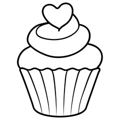 Minimalist Cupcake with Heart Icing Line Art
