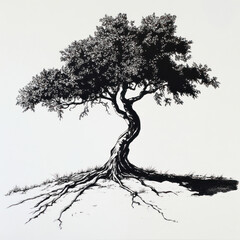 black and white tree, An ink drawing of a solitary tree