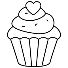 Minimalist Cupcake with Heart Icing Line Art