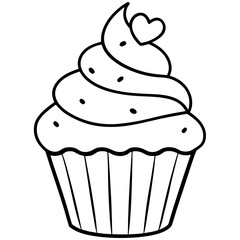 Minimalist Cupcake with Heart Icing Line Art