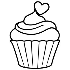 Minimalist Cupcake with Heart Icing Line Art