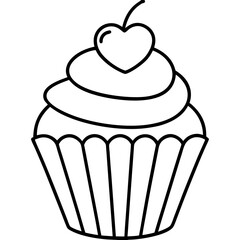 Minimalist Cupcake with Heart Icing Line Art