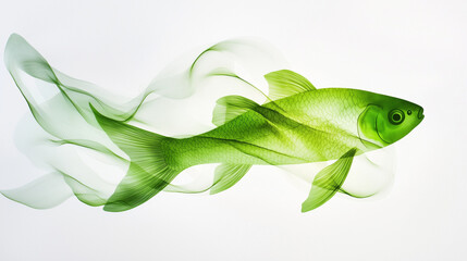 Obraz premium A vibrant green fish swimming elegantly in fluid motion.