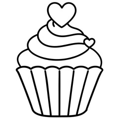 Minimalist Cupcake with Heart Icing Line Art