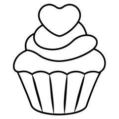 Minimalist Cupcake with Heart Icing Line Art