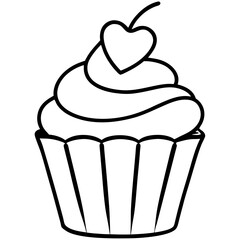 Minimalist Cupcake with Heart Icing Line Art