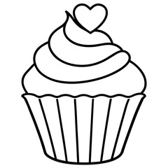 Minimalist Cupcake with Heart Icing Line Art