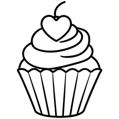 Minimalist Cupcake with Heart Icing Line Art