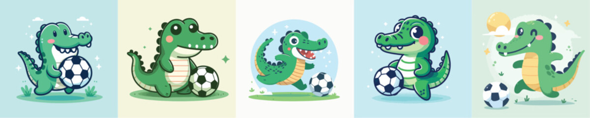 funny vector collection of crocodiles playing football