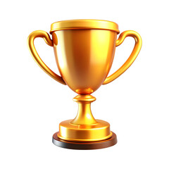 Golden trophy cup 3d rendering isolated on transparent background. Cartoon plastic style icon