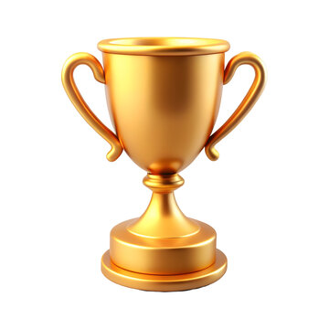 Golden trophy cup 3d rendering isolated on transparent background. Cartoon plastic style icon