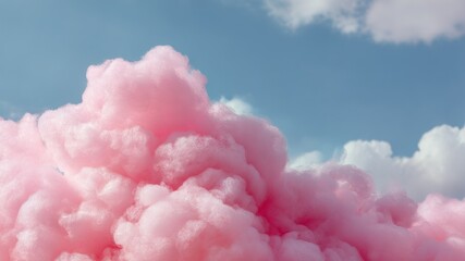 Fototapeta premium A fluffy pink cloud against a blue sky creates a dreamy, atmospheric scene.